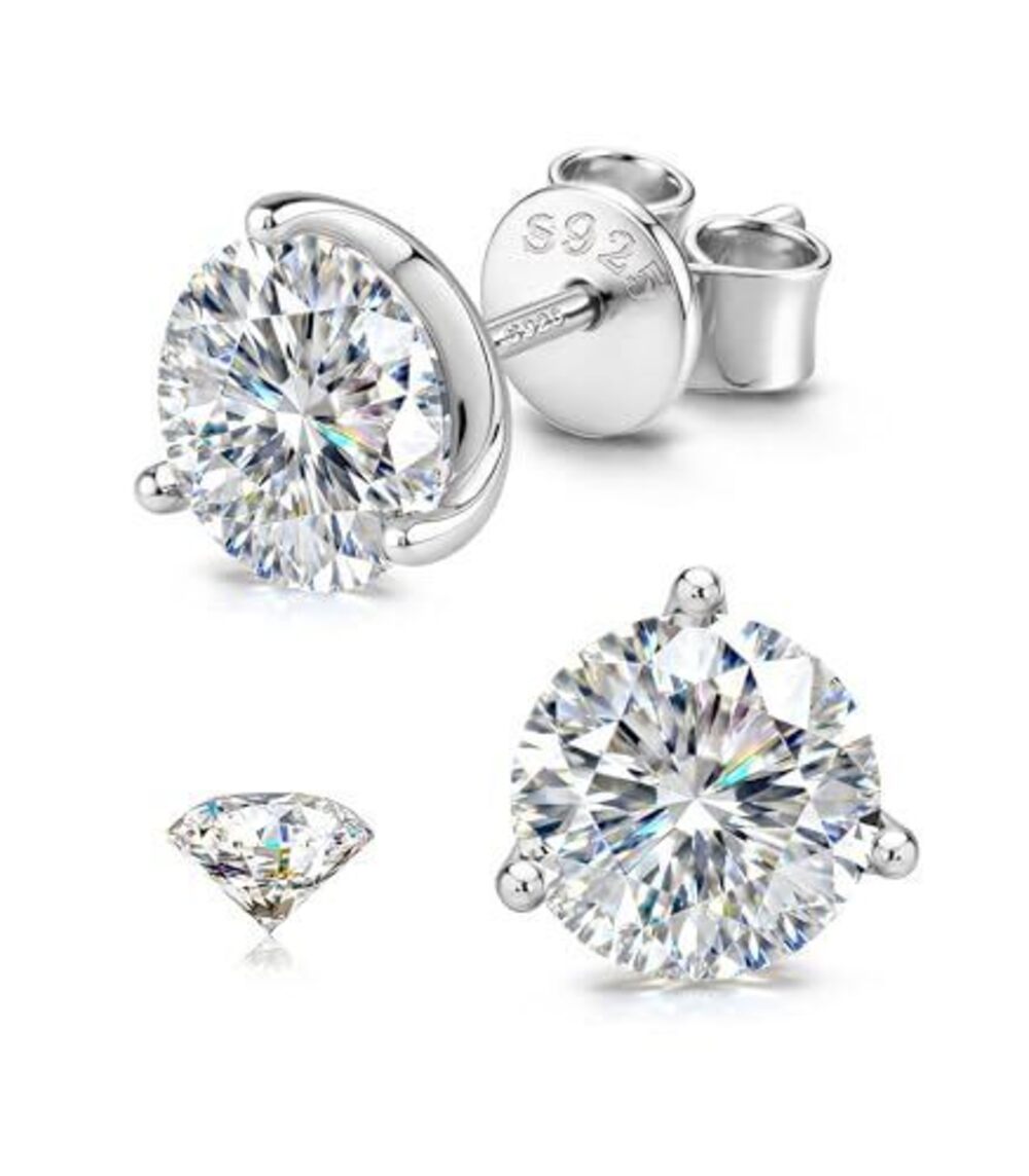 9686 Moissanite Earrings Studs - 18K White Gold Plated Solid 925 Sterling